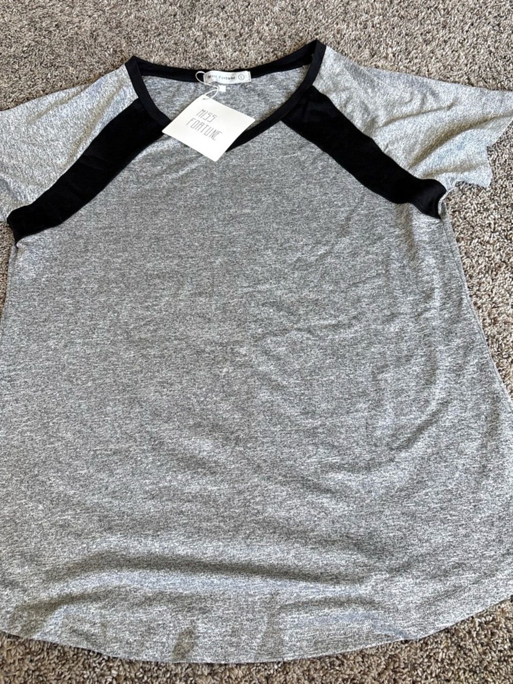 Gray Short Sleeve Raglan Tee with Black Trim